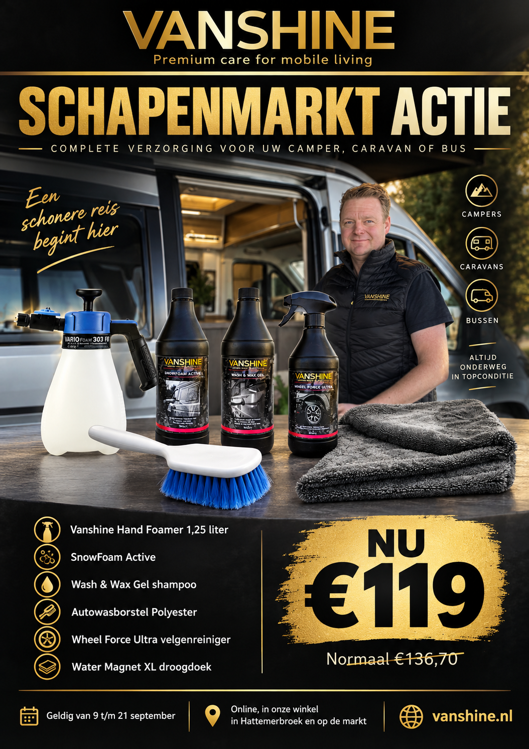 Schapenmarkt Actie compleet Vanshine foampakket voor 119 euro